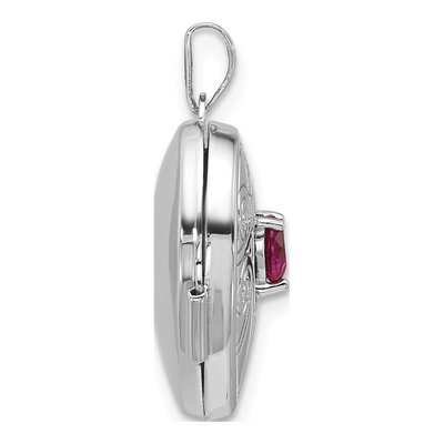 Sterling Silver Lab-Created Ruby Heart July Birthstone Locket – view 2