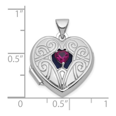 Sterling Silver Lab-Created Ruby Heart July Birthstone Locket – view 5