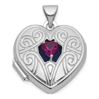 Sterling Silver Lab-Created Ruby Heart July Birthstone Locket