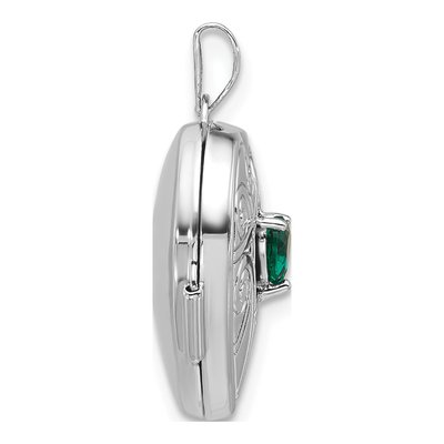 Sterling Silver Lab-Created Emerald May Birthstone Heart Locket – view 2