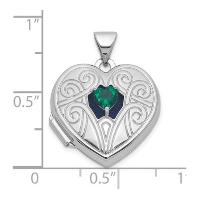 Sterling Silver Lab-Created Emerald May Birthstone Heart Locket – view 5