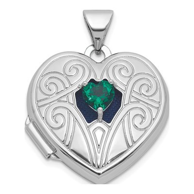 Sterling Silver Lab-Created Emerald May Birthstone Heart Locket