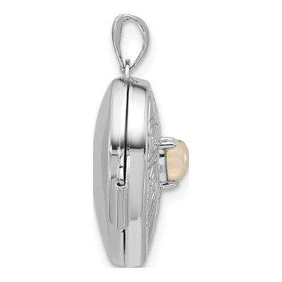 Sterling Silver Opal Heart October Birthstone Locket – view 2