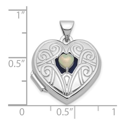 Sterling Silver Opal Heart October Birthstone Locket – view 5