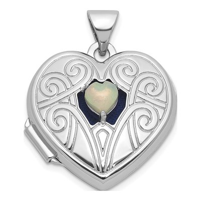 Sterling Silver Opal Heart October Birthstone Locket