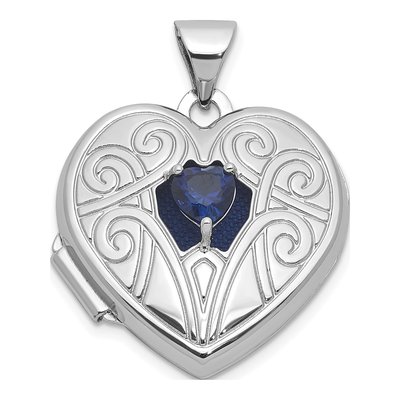 Sterling Silver Lab-Created Sapphire September Birthstone Heart Locket