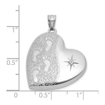 Sterling Silver 1/20 ct tw Diamond Footprints Heart Locket – view 5