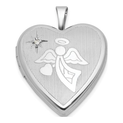 Sterling Silver Lab-Created Ruby Angel Heart Locket