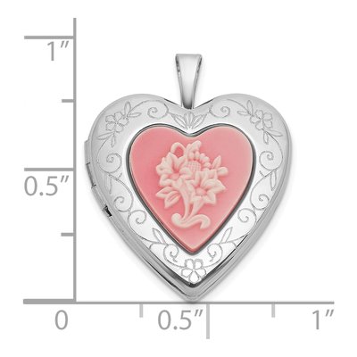 Sterling Silver Pink Flower Cameo Heart Locket – view 5