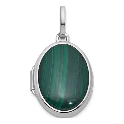 Sterling Silver Mother of Pearl Malachite Cabochon Oval Locket