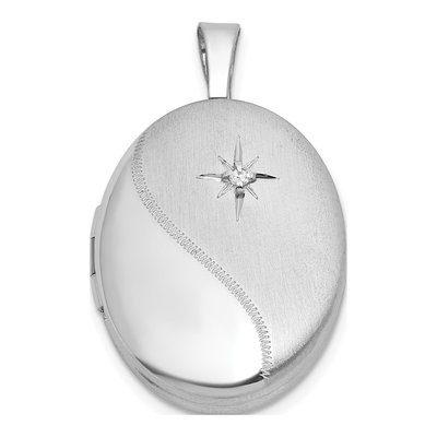 Sterling Silver 1/20 ct tw Diamond Oval Locket