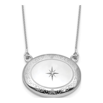 Sterling Silver 1/20 ct tw Diamond Floral Locket Necklace