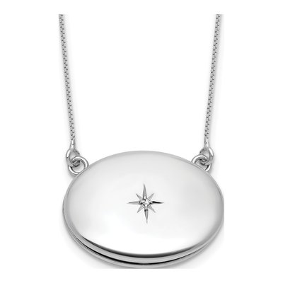 Sterling Silver 1/20 ct tw Diamond Oval Locket Necklace
