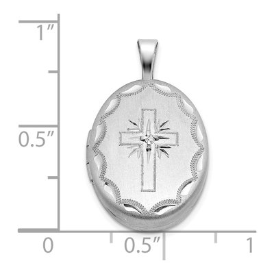 Sterling Silver 1/20 ct tw Diamond Cross Oval Locket – view 5