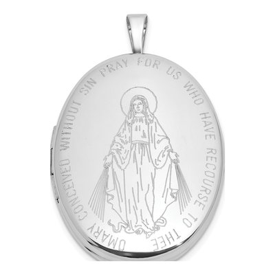 Sterling Silver Miraculous Medal Oval Locket