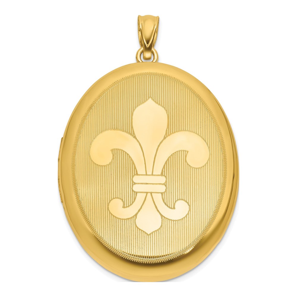 Sterling Silver Gold-Plated Polished Front/brushed Back Fleur De Lis 28mm Oval Locket