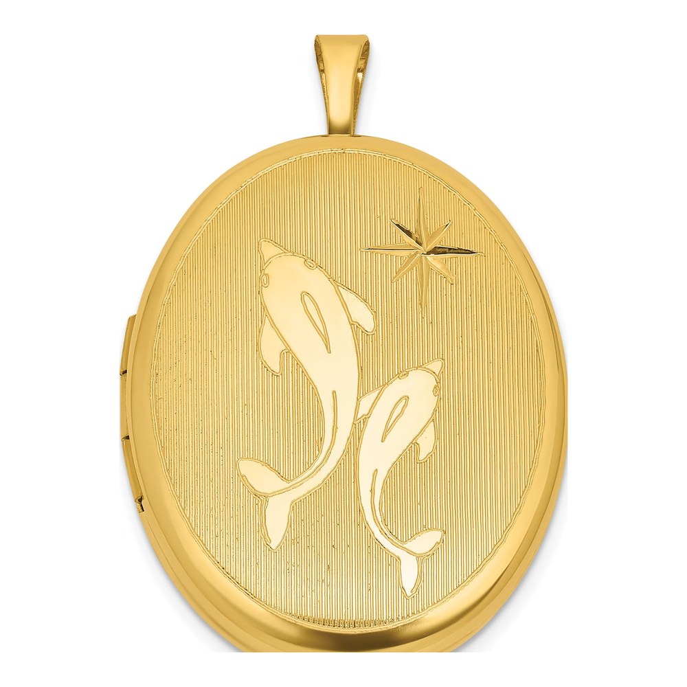 Sterling Silver Gold-Plated Polished Front/brushed Back Two Dolphins 20mm Oval Locket