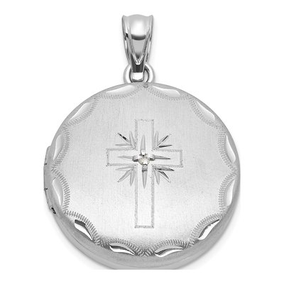 Sterling Silver 1/20 ct tw Diamond Cross Round Locket