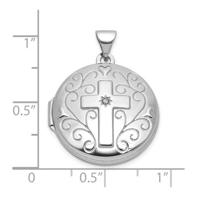 Sterling Silver Diamond Cross Round Locket – view 5
