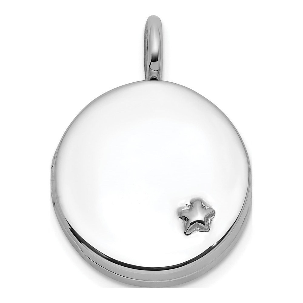 Sterling Silver Rhodium-Plated Polished Star On 10mm Round Locket