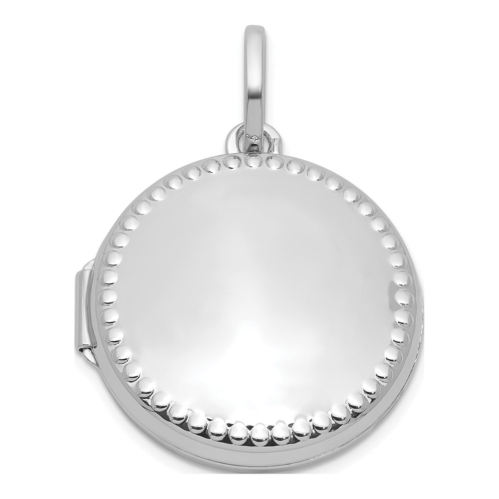 Sterling Silver Rhodium-Plated Polished With Beaded Border 20mm Round Locket
