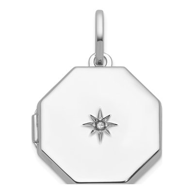 Sterling Silver Diamond Star Octagon Locket