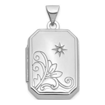 Sterling Silver Diamond Flower Star Locket