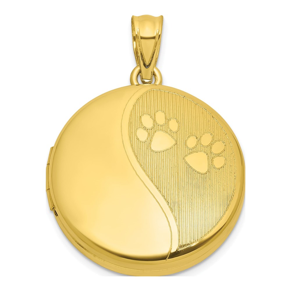 Sterling Silver Gold-Plated Polished Front/brushed Back Paw Print 20mm Round Locket