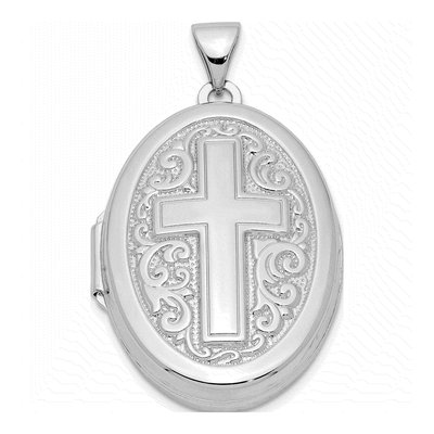 Sterling Silver Oval Cross Locket