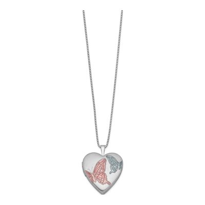 Sterling Silver Enamel Butterfly Heart Locket Pendant Necklace – view 3
