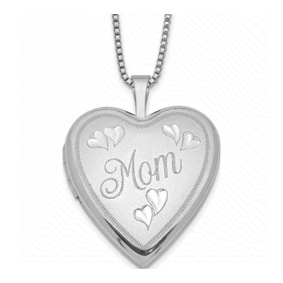 Sterling Silver Mom Heart Locket Pendant Necklace