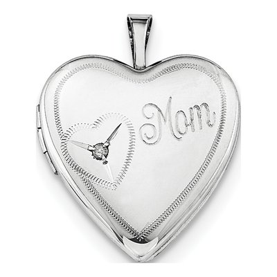 Sterling Silver Diamond Mom Heart Locket Pendant Necklace – view 4