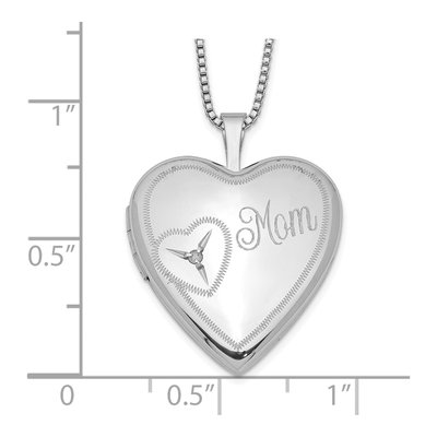 Sterling Silver Diamond Mom Heart Locket Pendant Necklace – view 5