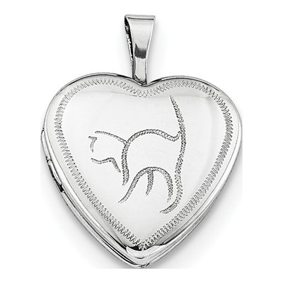 Sterling Silver Cat Heart Locket Pendant Necklace – view 4