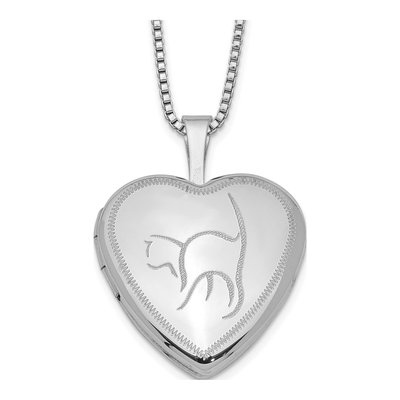 Sterling Silver Cat Heart Locket Pendant Necklace