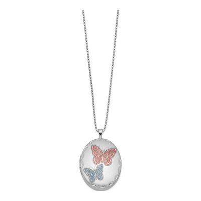 Sterling Silver Enameled Butterfly Locket Pendant Necklace – view 3