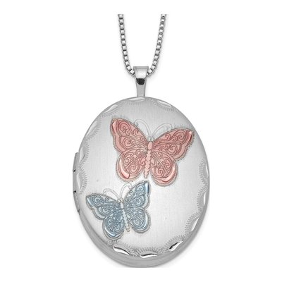 Sterling Silver Enameled Butterfly Locket Pendant Necklace