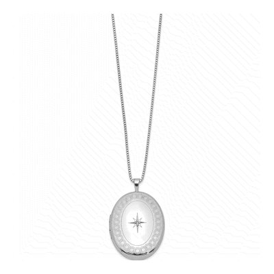 Sterling Silver Diamond Oval Locket Pendant Necklace – view 3