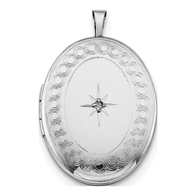 Sterling Silver Diamond Oval Locket Pendant Necklace – view 4