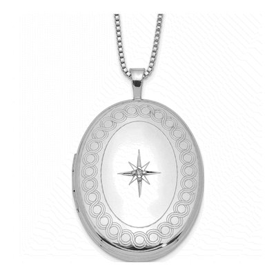 Sterling Silver Diamond Oval Locket Pendant Necklace