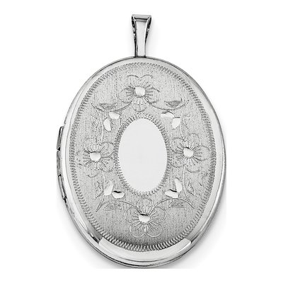 Sterling Silver Floral Oval Locket Pendant Necklace – view 4