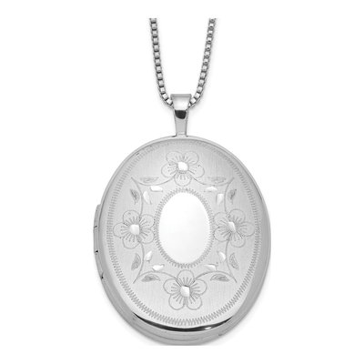Sterling Silver Floral Oval Locket Pendant Necklace
