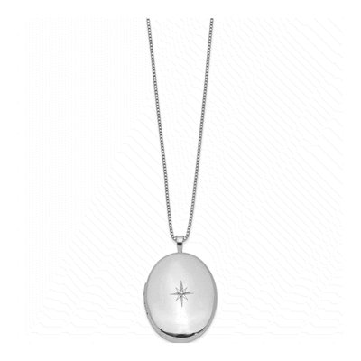 Sterling Silver Diamond Oval Locket Pendant Necklace – view 3