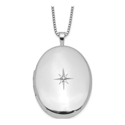 Sterling Silver Diamond Oval Locket Pendant Necklace