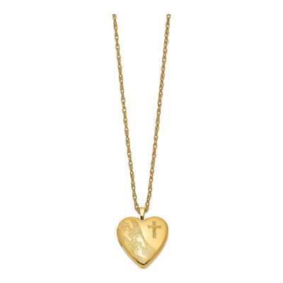 14K Gold-Filled Filled Cross Footprint Heart Locket Pendant Necklace – view 3