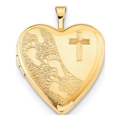 14K Gold-Filled Filled Cross Footprint Heart Locket Pendant Necklace – view 4