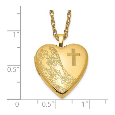14K Gold-Filled Filled Cross Footprint Heart Locket Pendant Necklace – view 5