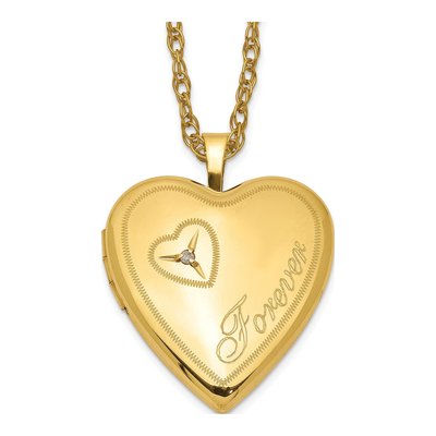 14K Gold-Filled Diamond Filled Heart Locket Pendant Necklace