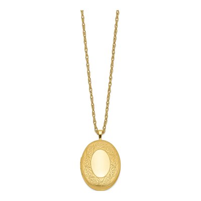 14K Gold-Filled Filled Leaf Border Oval Locket Pendant Necklace – view 3