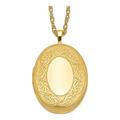 14K Gold-Filled Filled Leaf Border Oval Locket Pendant Necklace